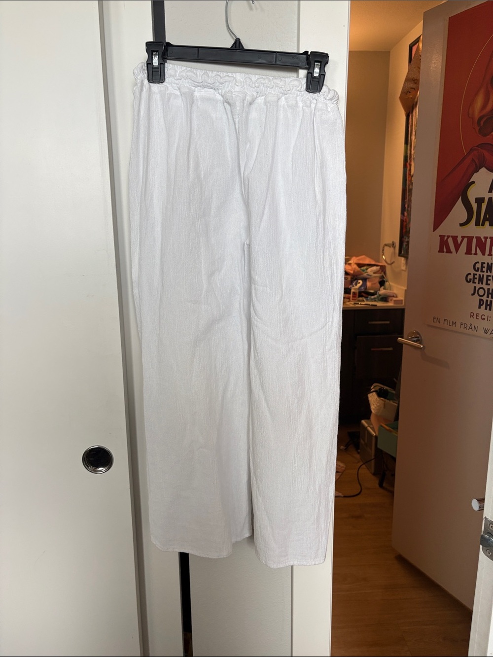Men's White Relaxed Elastic-Waist Pants